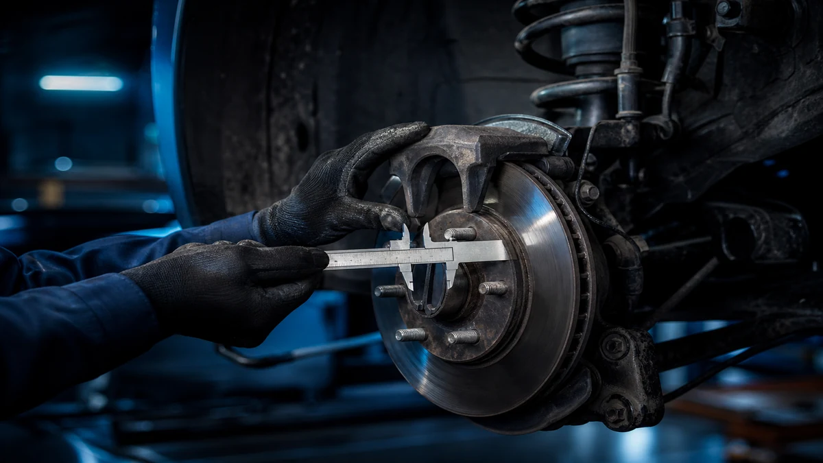 Brake and suspension safety inspection with measurement documentation at fleet service bay, 1200x675